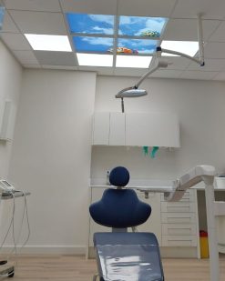 Dentel treatment room with LED lighting for dentists.