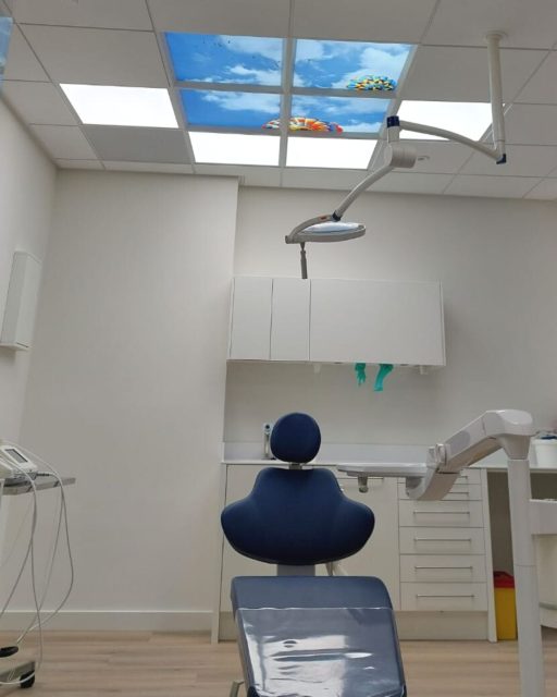 Dentel treatment room with LED lighting for dentists.