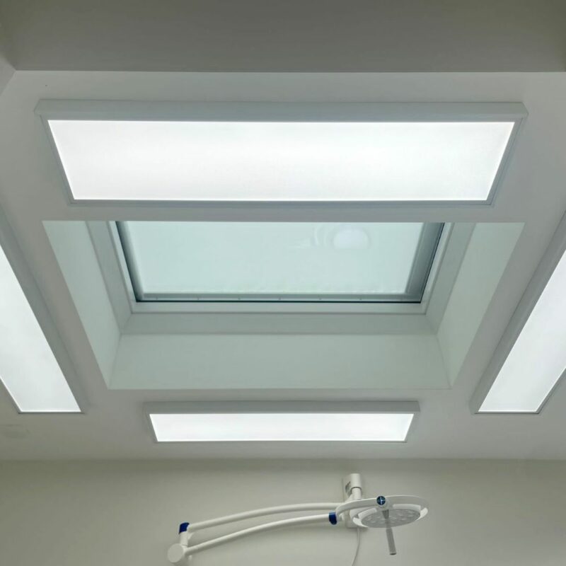 Dentled LED treatmentroom lighting for veterinary clinic