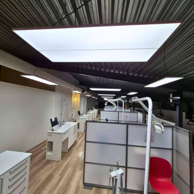Dental clinic lighting upgrade at Orthodontie Amersfoort using full-spectrum daylight panels for optimal working light and improved visual experience