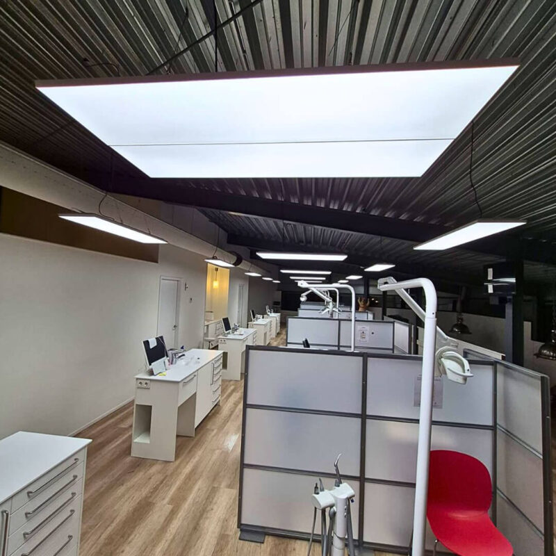 Dental clinic lighting upgrade at Orthodontie Amersfoort using full-spectrum daylight panels for optimal working light and improved visual experience