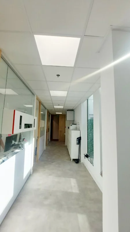Bright dental clinic interior with DL60 full spectrum LED lighting system installed by DentLED.