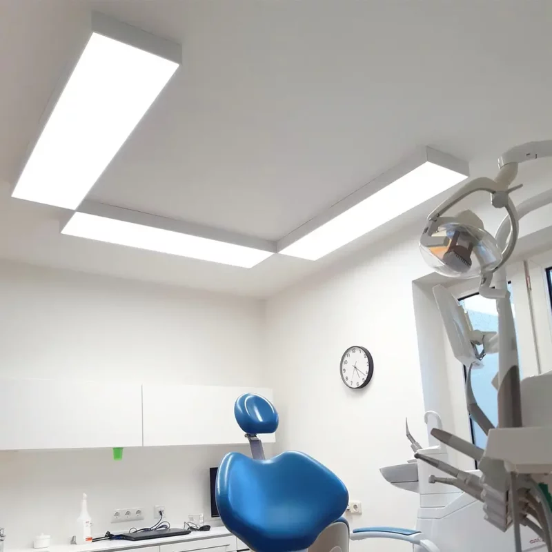 Dentled DL120 LED panels installed in three treatment rooms providing full-spectrum and shadow-free dental lighting