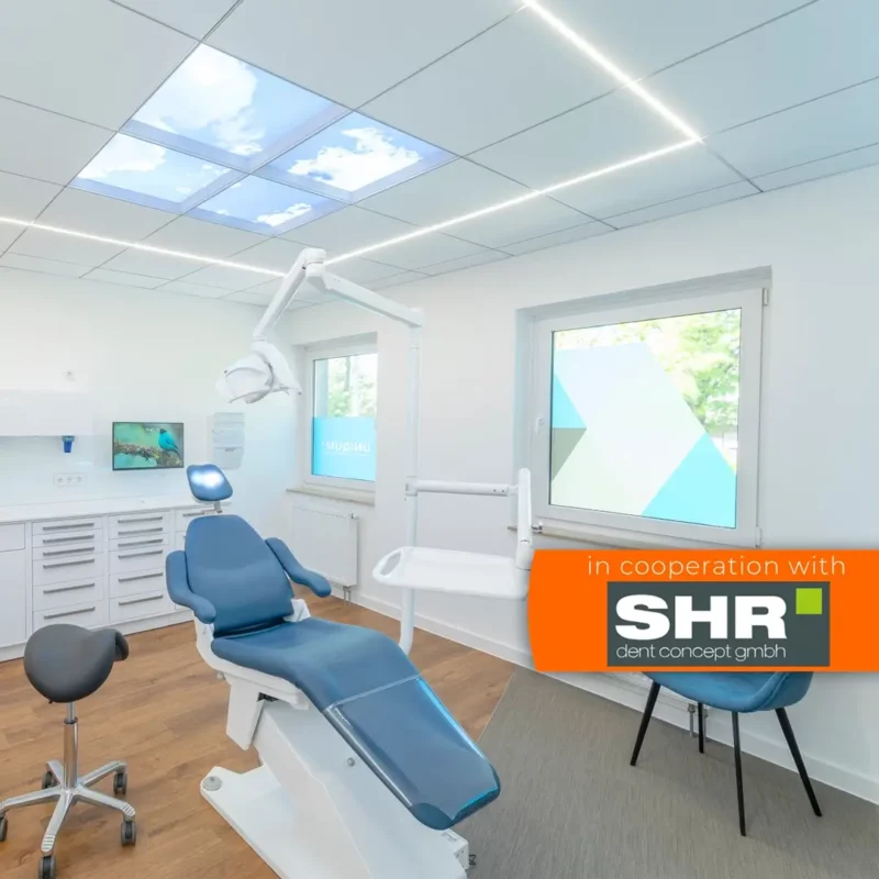 Dentled high-resolution photo LED ceiling panels installed in treatment rooms at MKG-Chirurgie NRW.