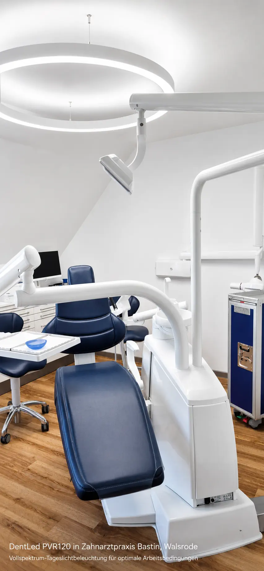 Full daylight spectrum dental lighting by DentLed installed during the renovation of a dental clinic in Germany.