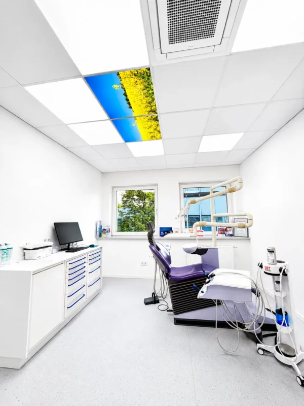 Custom photo ceiling designed for Zahnflow dental practice in Heiligenhaus