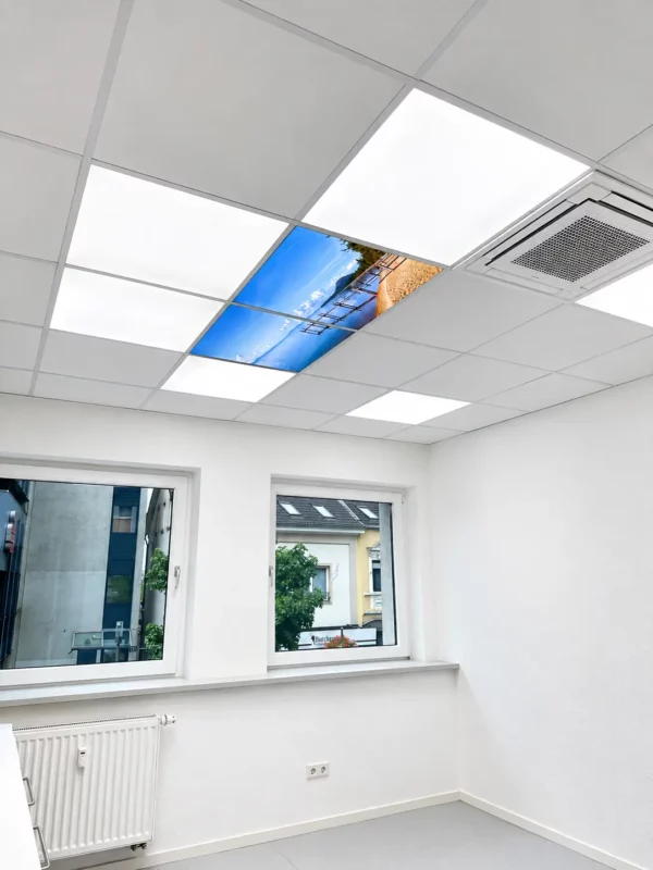 LED photo ceiling combined with daylight spectrum lighting at Zahnflow